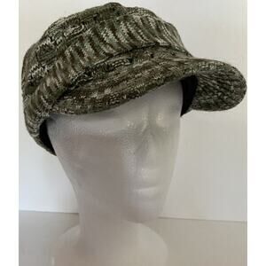 Vtg Scala Pronto Wms Grn Blk Knit Y2K Lined Cabbie Newsboy Elas Back Buckle Acc